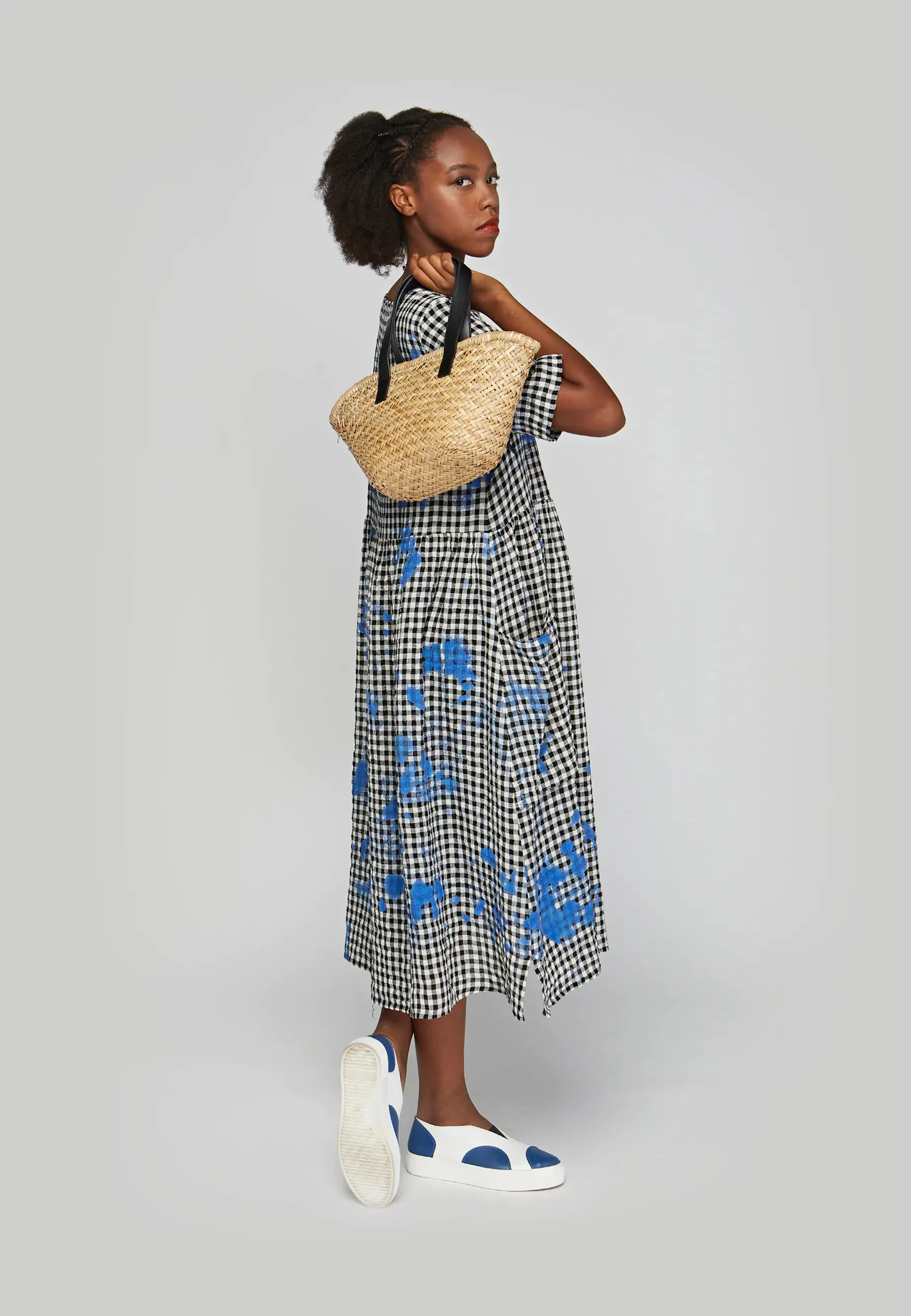 ZANE Mid-length, checkered gauze linen dress